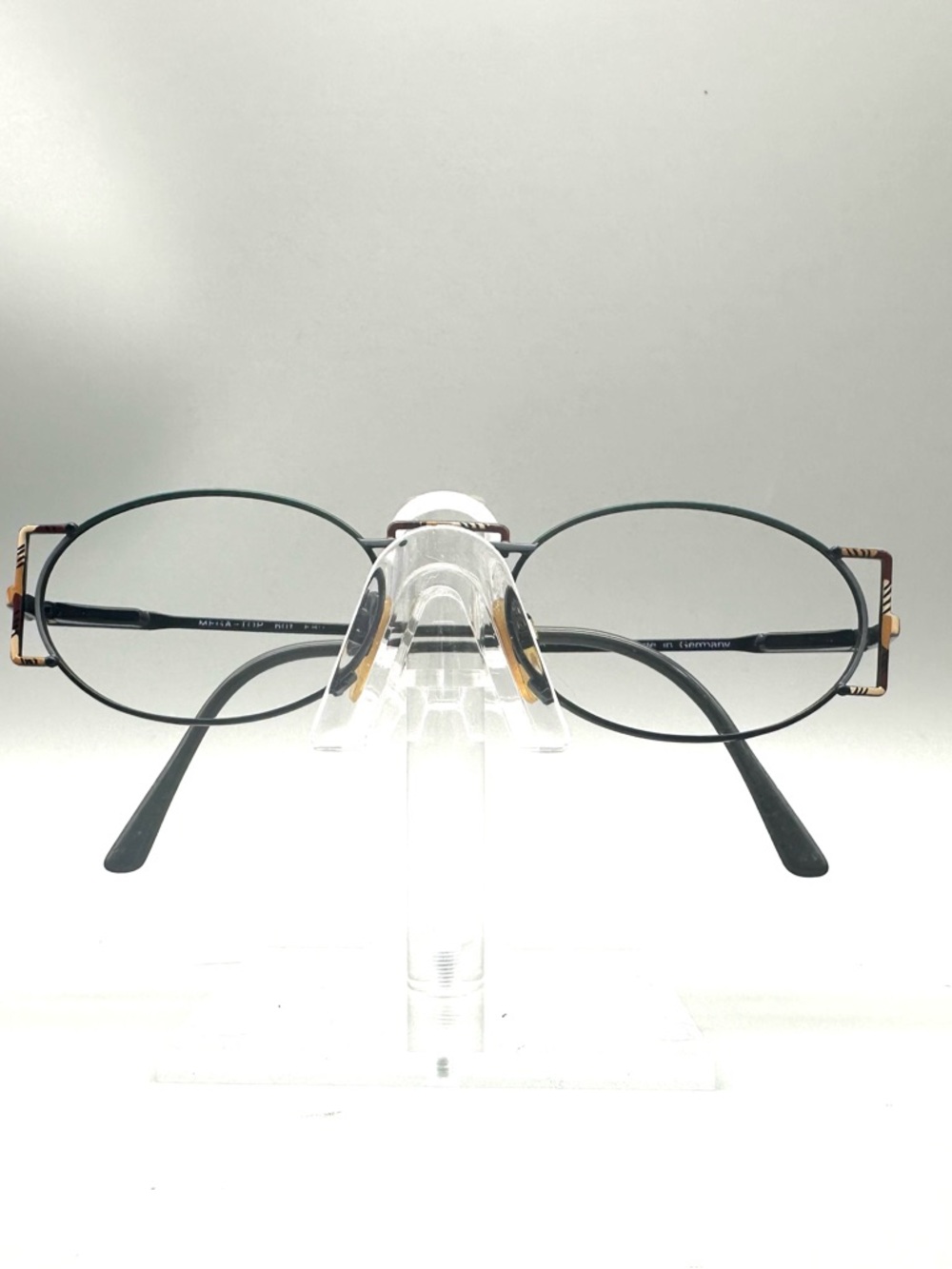 Mega-Top 601 Oval Eyeglasses Matte Black Patterned Temples Germany 48-18-135